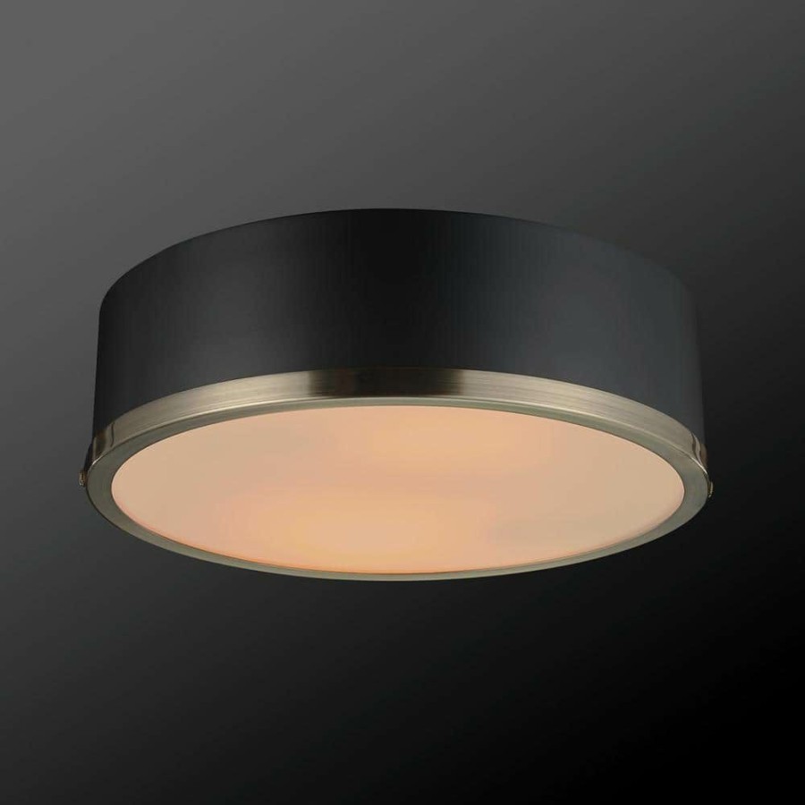 Flush Mount Lights * | Selina 14 In. 2-Light Matte Black Flush Mount Ceiling Light With Frosted Glass Shade By Globe Electric