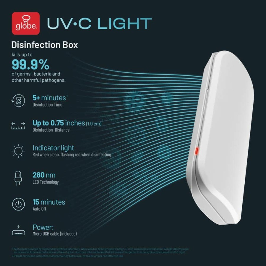 Lamps * | Uv-C Light 0.78 In White Disinfecting Box, Indicator Light, Micro Usb Cable Included By Globe Electric