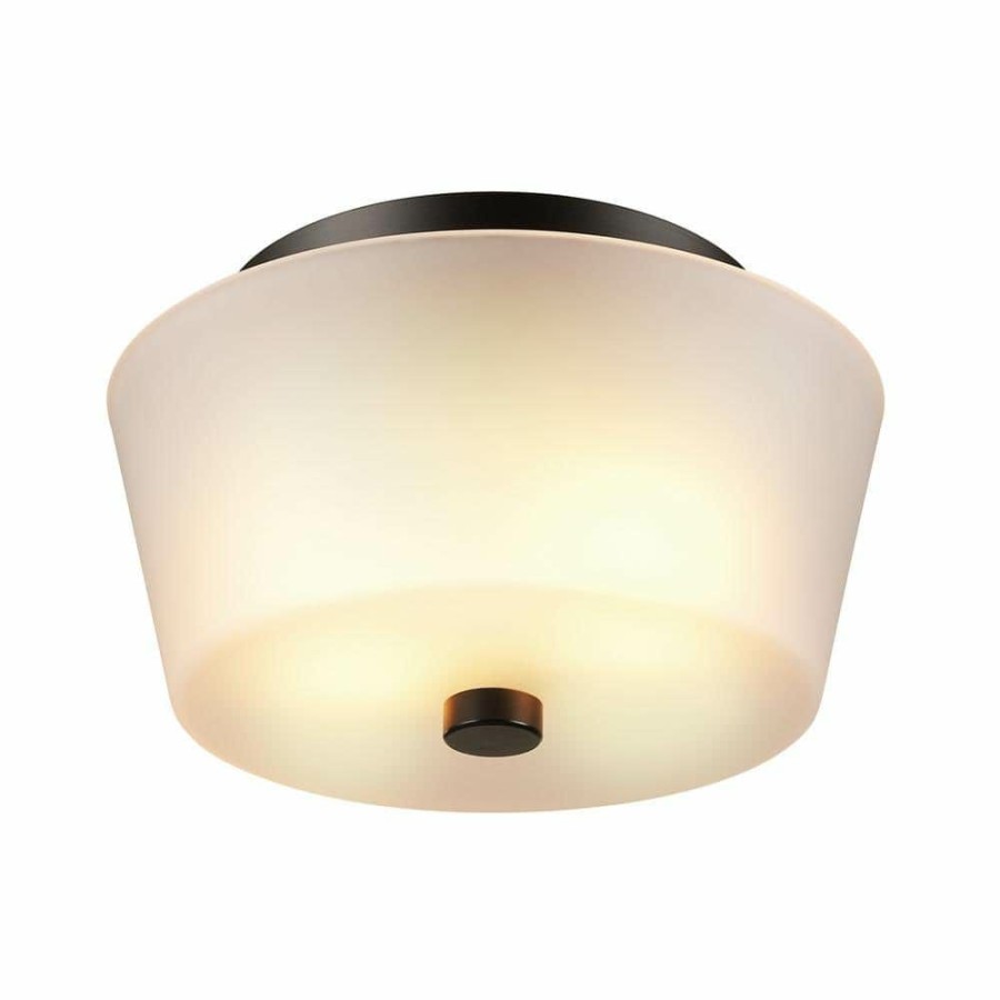 Flush Mount Lights * | Jones 11 In. 2-Lights Bronze Flush Mount With Frosted Glass Shade By Globe Electric