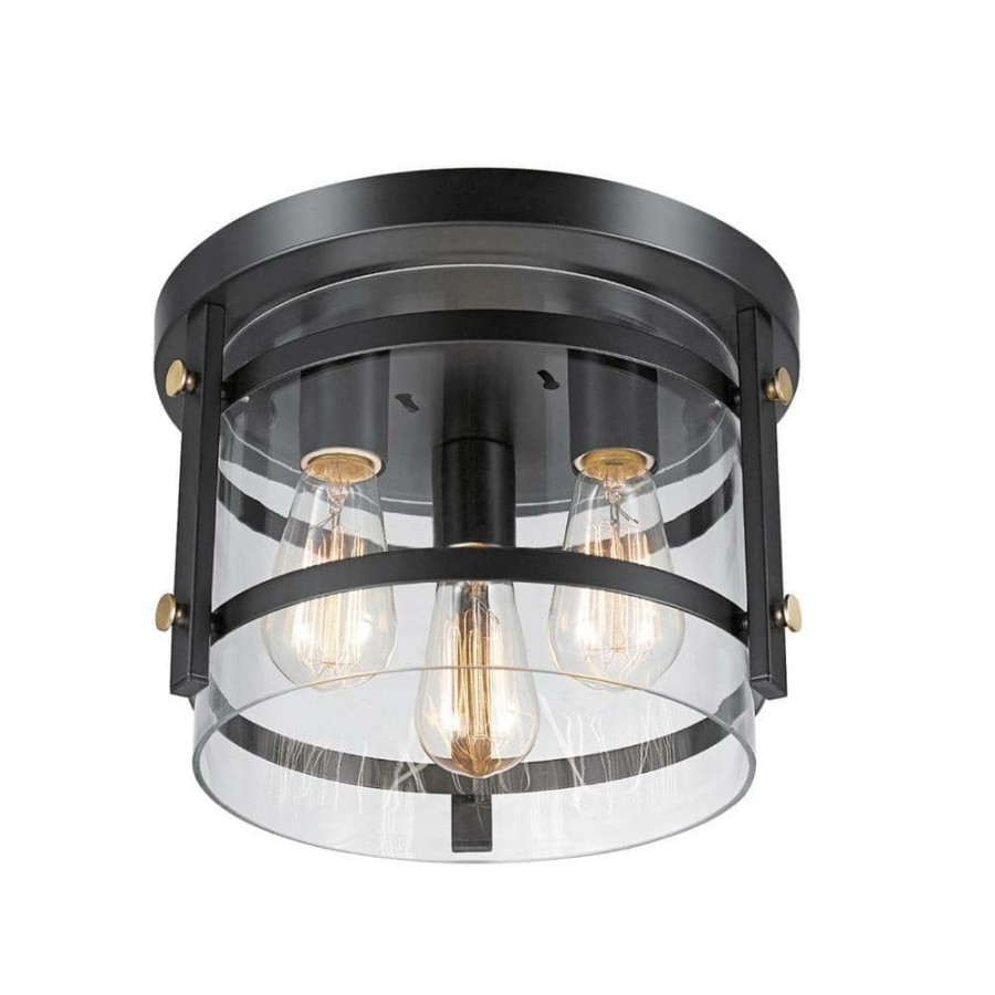 Flush Mount Lights * | Wexford 3-Light Dark Bronze Semi-Flush Mount Ceiling Light With Clear Glass By Globe Electric