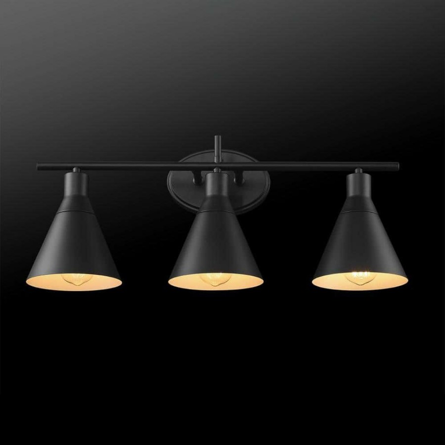 Vanity Lighting * | Tristan 24 In. 3-Light Matte Black Vanity Light With 4-Piece Bathroom Accessory Set By Globe Electric