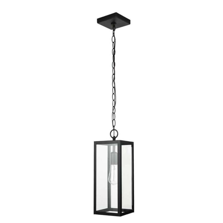 Outdoor Lighting * | Bowery 1-Light Matte Black Outdoor/Indoor Pendant Light With Clear Glass Shade By Globe Electric