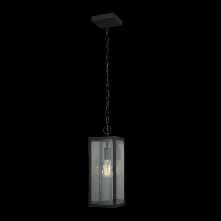 Outdoor Lighting * | Bowery 1-Light Matte Black Outdoor/Indoor Pendant Light With Clear Glass Shade By Globe Electric