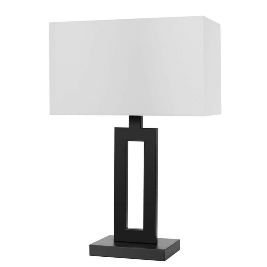 Lamps * | D'Alessio 20 In. Matte Black Table Lamp With White Linen Shade By Globe Electric