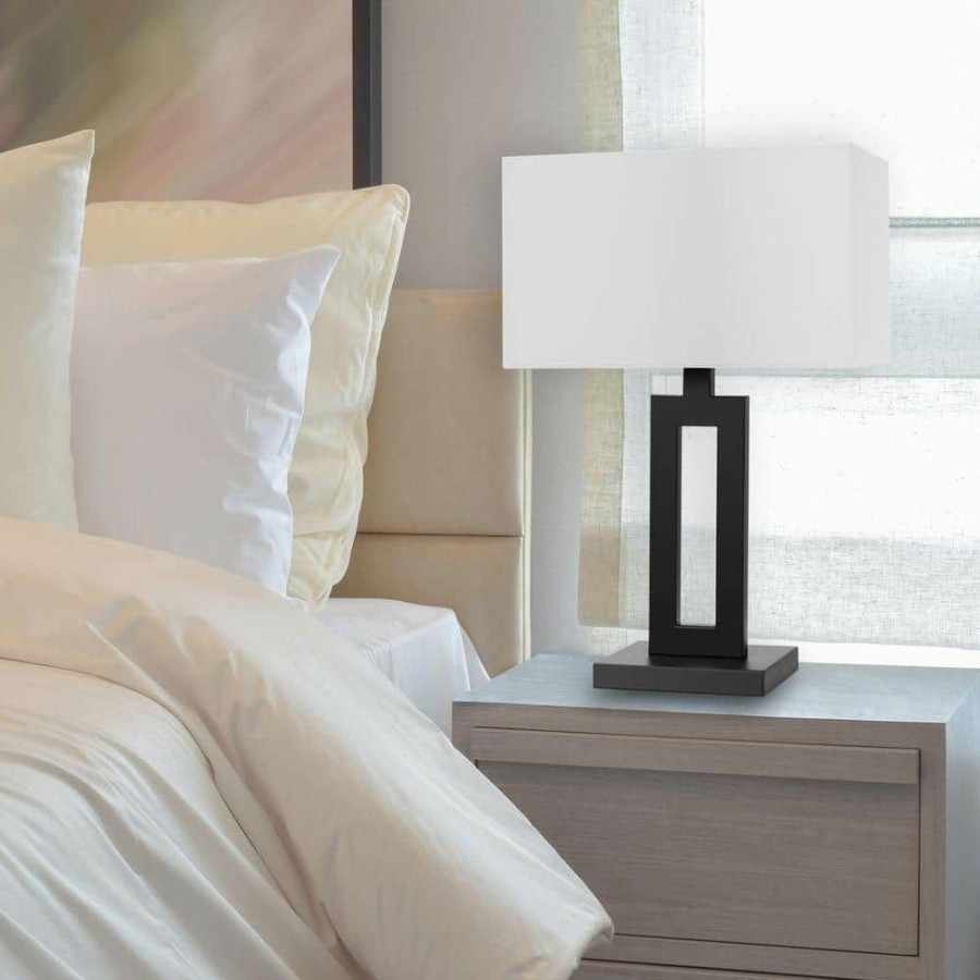 Lamps * | D'Alessio 20 In. Matte Black Table Lamp With White Linen Shade By Globe Electric