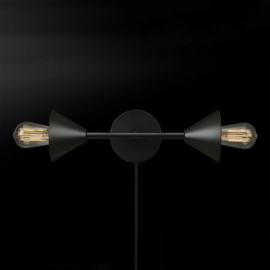 Vanity Lighting * | Avery 2-Light Matte Black Plug-In Or Hardwire Wall Sconce By Globe Electric