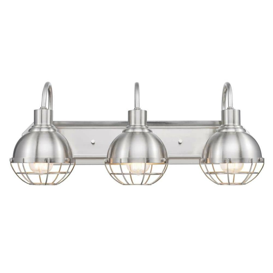 Vanity Lighting * | Eli 24.1 In. 3-Light Brushed Nickel Vanity Light With Caged Shades, Incandescent Bulbs Included By Globe Electric