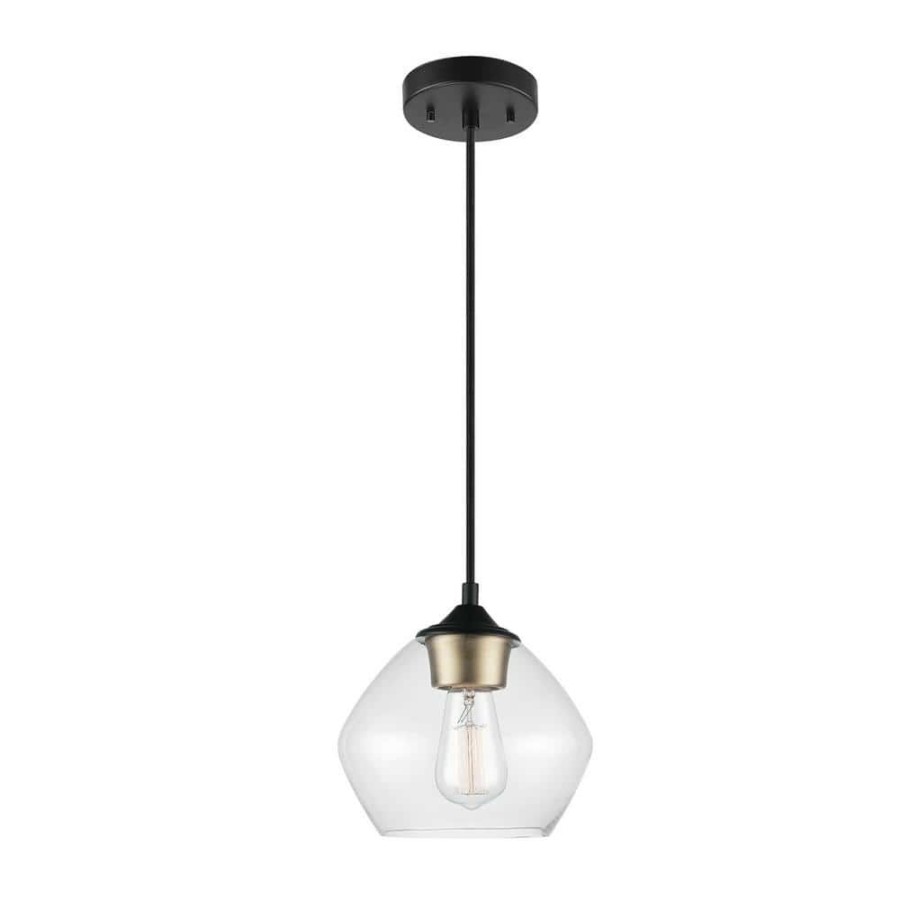 Pendant Lights * | Brown 1-Light Matte Black Plug-In Or Hardwire Pendant Lighting With 15 Ft. Cord By Globe Electric