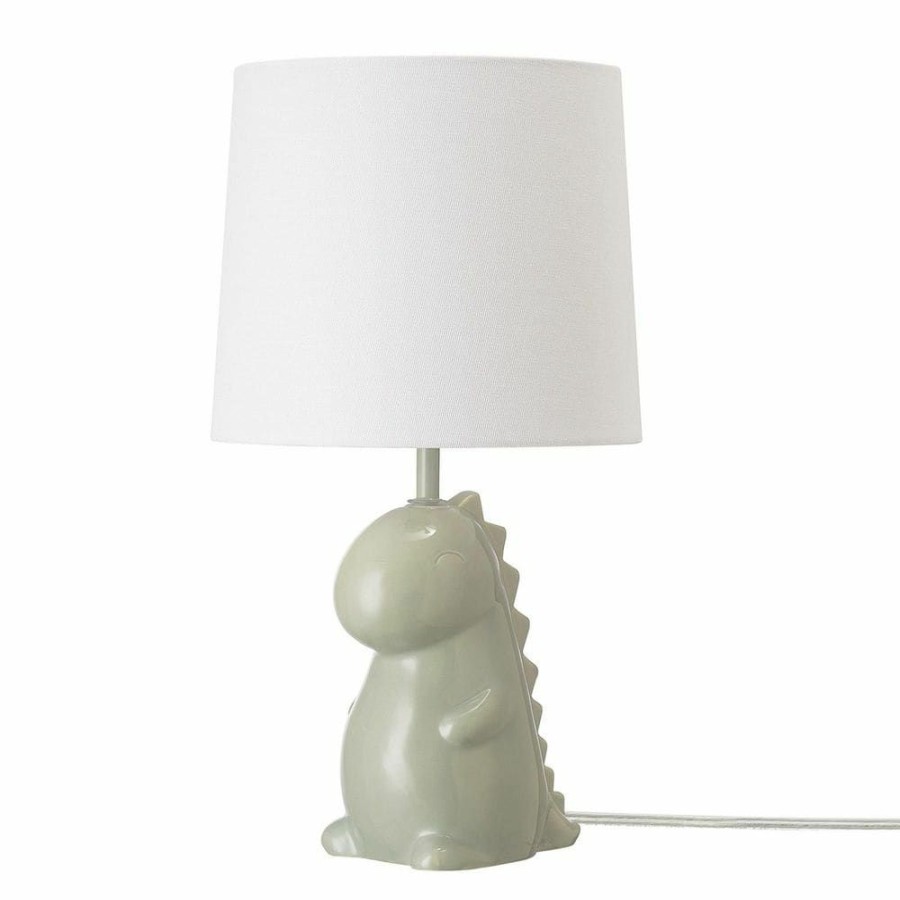 Lamps * | Tommy Dinosaur 16 In. Green Ceramic Table Lamp With White Cotton Shade By Globe Electric