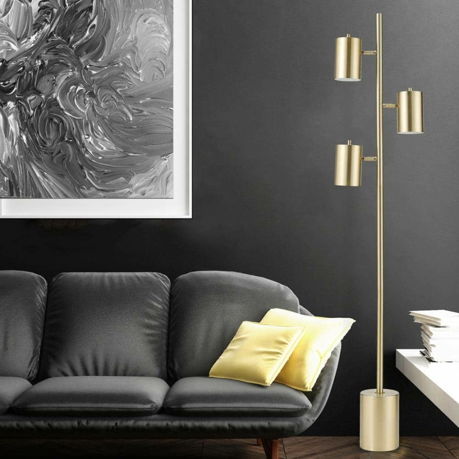 Lamps * | Pratt 63 In. 3-Light Matte Soft Gold Floor Lamp With Large Weighted Base By Globe Electric