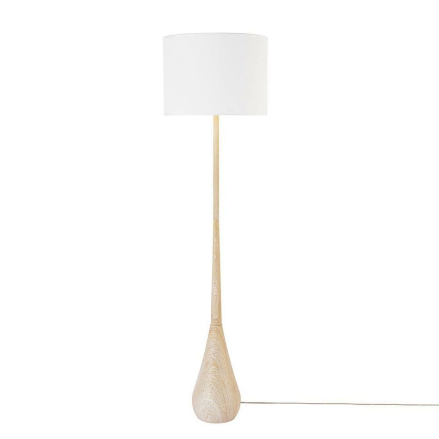 Lamps * | 65 In. Faux Wood Floor Lamp With White Cotton Shade By Globe Electric