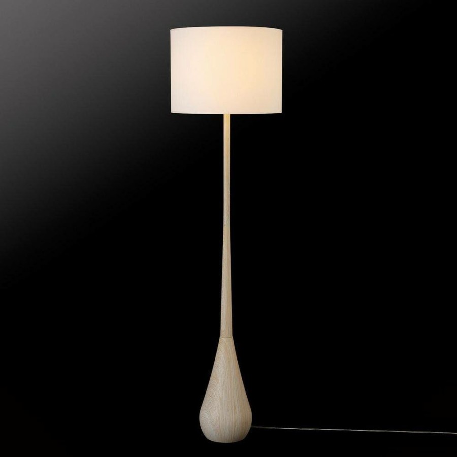 Lamps * | 65 In. Faux Wood Floor Lamp With White Cotton Shade By Globe Electric