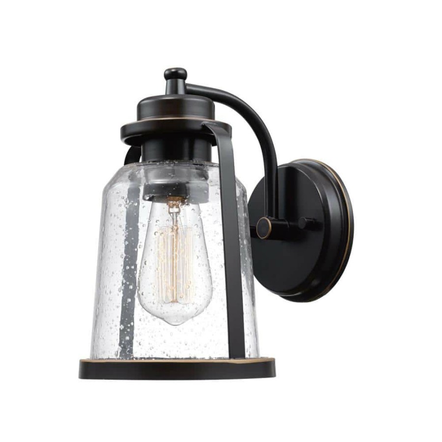 Outdoor Lighting * | Roth 1-Light Oil Rubbed Bronze Outdoor/Indoor Wall Lantern Sconce With Clear Seeded Glass Shade By Globe Electric