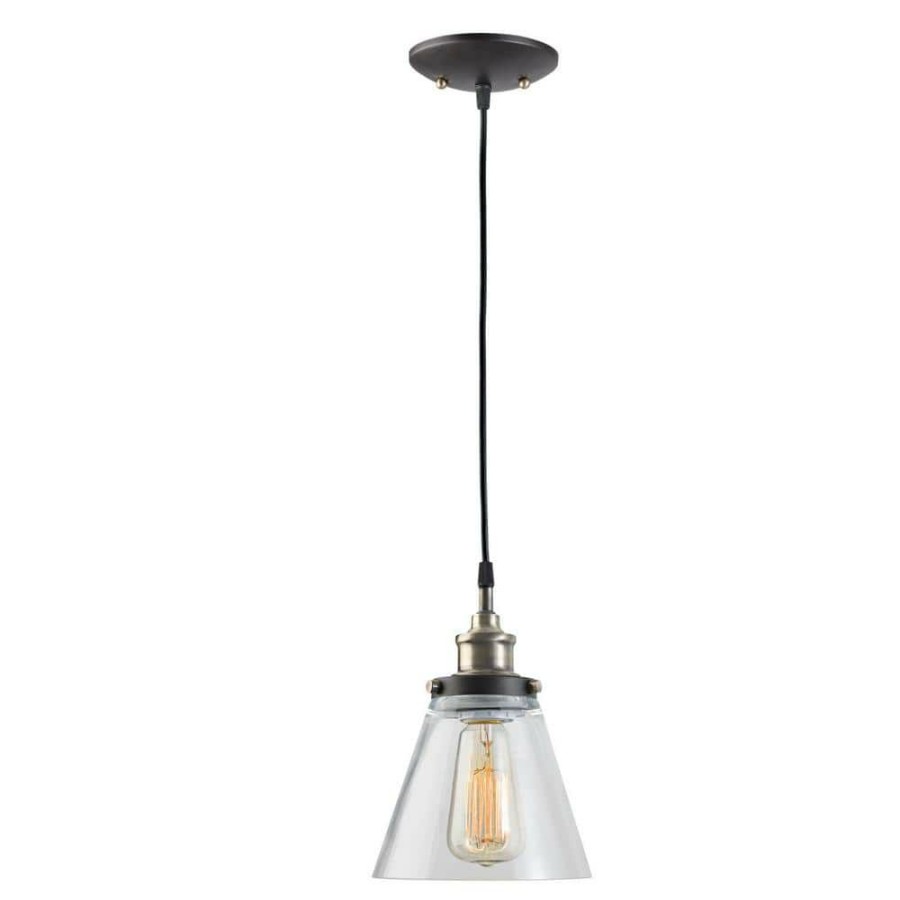 Chandeliers * | Jackson 1-Light Antique Brass & Bronze Pendant With Fabric Cord And Clear Glass Shade By Globe Electric