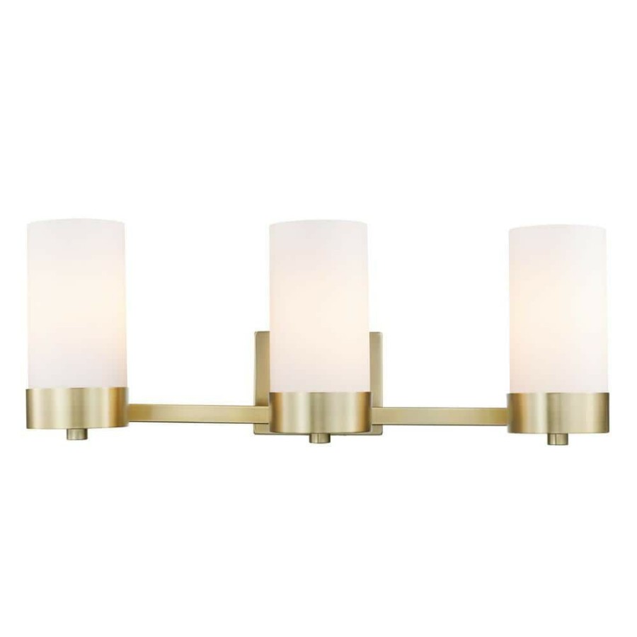 Vanity Lighting * | Marcie 24 In. 3-Light Matte Brass Vanity Light With Frosted Glass Shades By Globe Electric