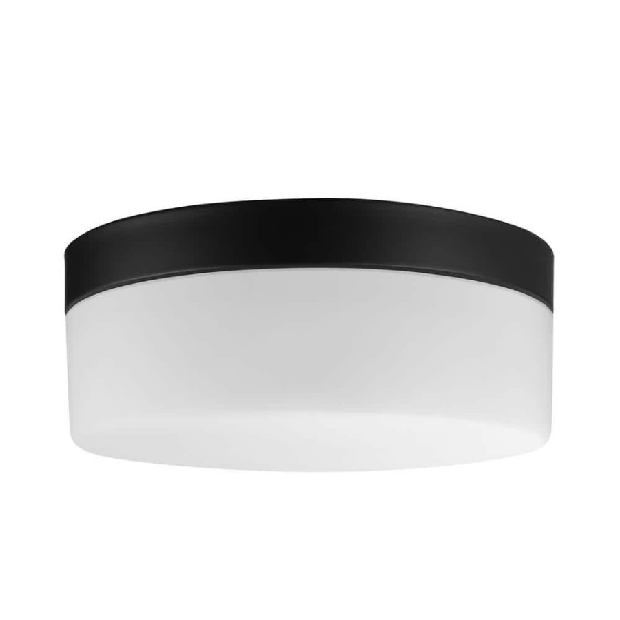 Outdoor Lighting * | Mark 1-Light Black Led Outdoor/Indoor Integrated Flush Mount Ceiling Light With Frosted Glass Shade By Globe Electric