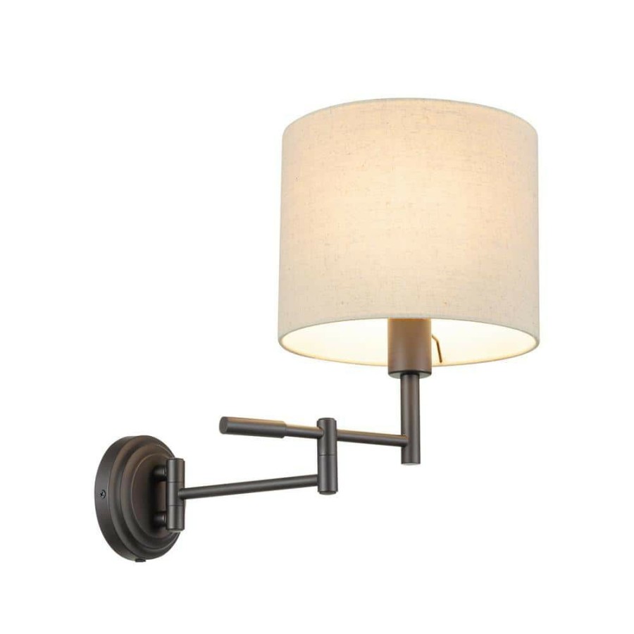 Lamps * | Jaclyn Dark Bronze Plug-In Or Hardwire Swing Arm Wall Lamp With Beige Textured Fabric Shade, Led Bulb Included By Globe Electric