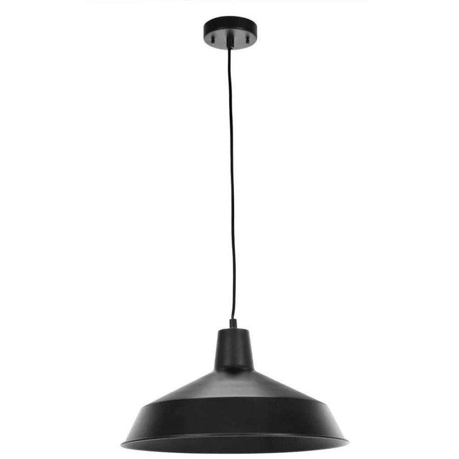 Chandeliers * | 1-Light Matte Black Barn Light Pendant By Globe Electric