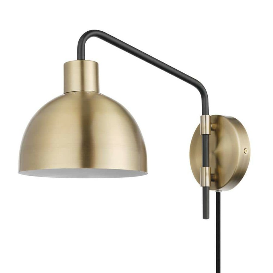 Wall Sconces * | Dimitri 1-Light Antique Brass Plug-In Or Hardwire Wall Sconce With In-Line On/Off Switch By Globe Electric