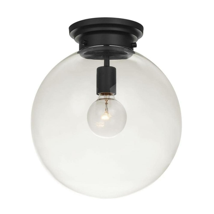 Flush Mount Lights * | Portland 1-Light Black Semi-Flush Mount By Globe Electric