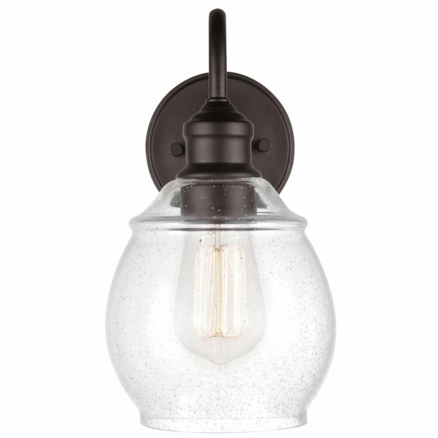 Vanity Lighting * | Maia 6In. 1-Light Dark Bronze Vanity Light With Seeded Glass Shade, Incandescent Bulb Included By Globe Electric