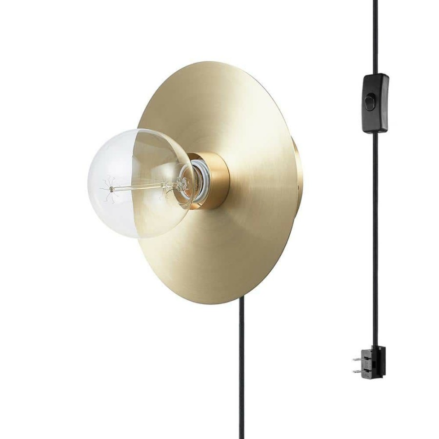 Wall Sconces * | Courtney 1-Light Brass Plug-In Or Hardwire Wall Sconce By Globe Electric