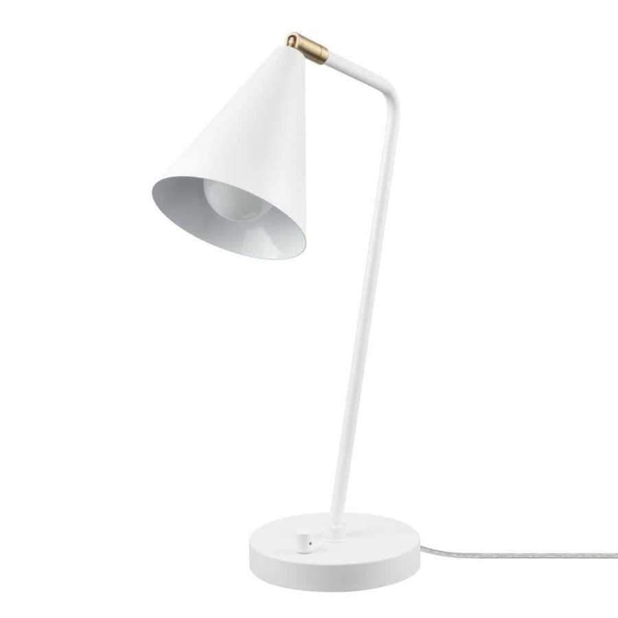 Lamps * | Emily 18 In. Matte White Desk Lamp With Brass Accents By Globe Electric