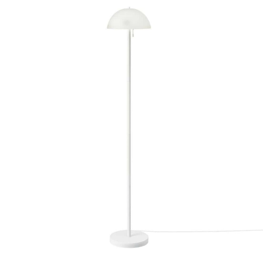 Lamps * | 65 In. 2-Light Matte White Floor Lamp Dixon With Frosted Glass Shade And Vertical Pull-Chain Stepless Dimmer Switch By Globe Electric