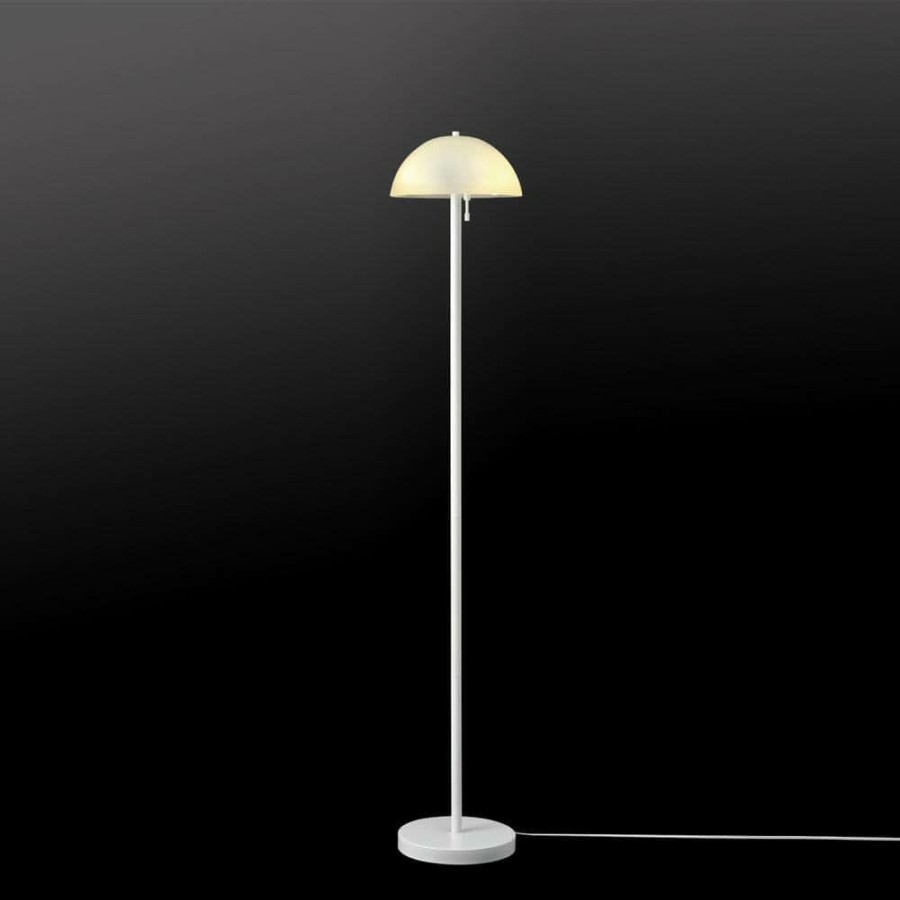 Lamps * | 65 In. 2-Light Matte White Floor Lamp Dixon With Frosted Glass Shade And Vertical Pull-Chain Stepless Dimmer Switch By Globe Electric