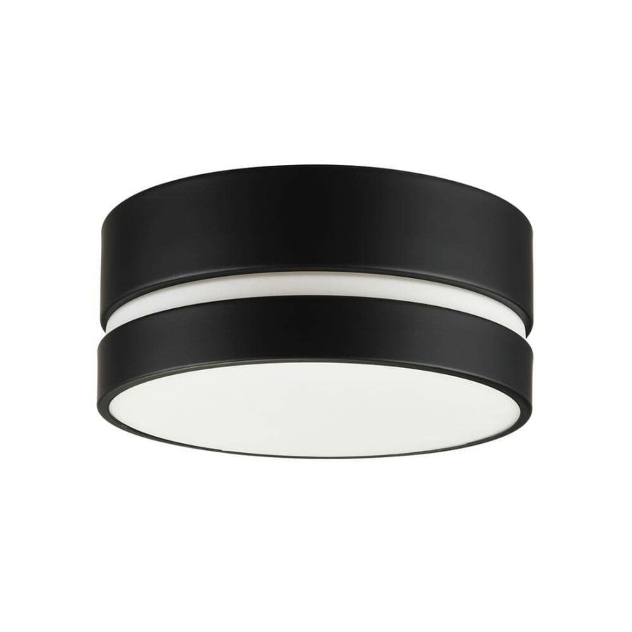 Flush Mount Lights * | Belamy 11.8 In. 2-Light Matte Black Flush Mount With Inner Frosted Acrylic Shade By Globe Electric