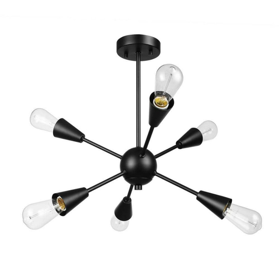 Flush Mount Lights * | Emmanuelle 19.25 In. 6-Light Matte Black Semi-Flush Mount Ceiling Light By Globe Electric