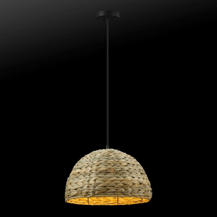 Chandeliers * | Finn 1-Light Black Shaded Pendant Light With Twine Shade By Globe Electric