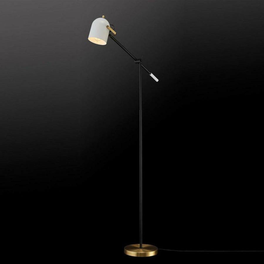 Lamps * | 65 In. Matte Black Floor Lamp With Brass Accents And White Shade, On/Off Rotary Switch On Head By Globe Electric