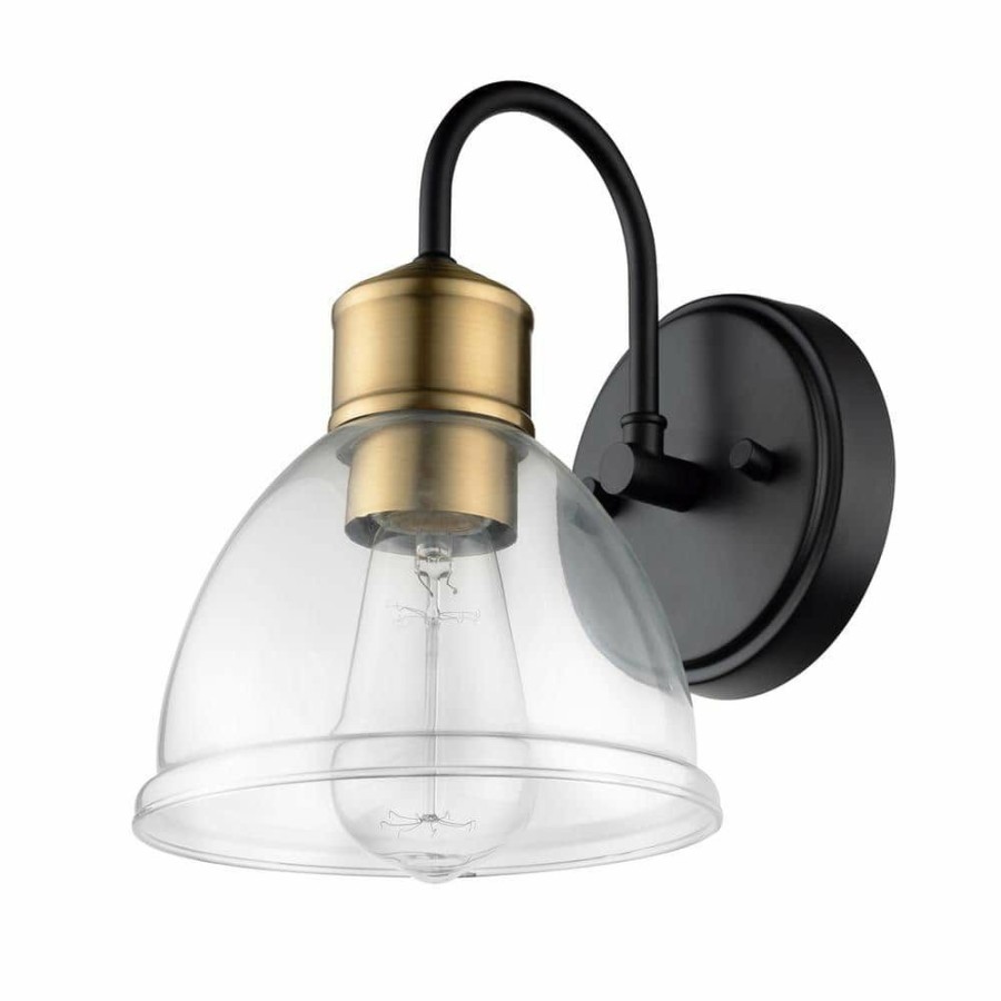 Wall Sconces * | Brown 4.92 In. Dark Bronze Sconce With Antique Brass Socket And Clear Glass Shade By Globe Electric