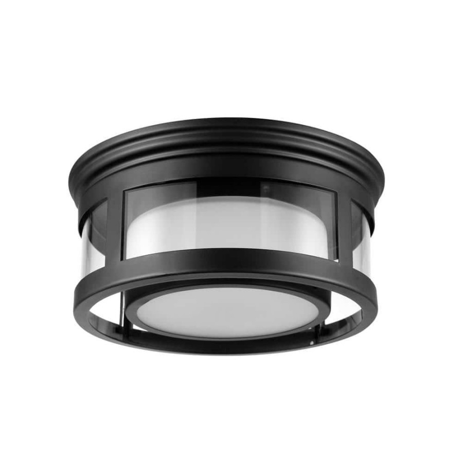 Outdoor Lighting * | Brisbane 1-Light Matte Black Outdoor Indoor Flush Mount Ceiling Light With Frosted Glass Shade By Globe Electric