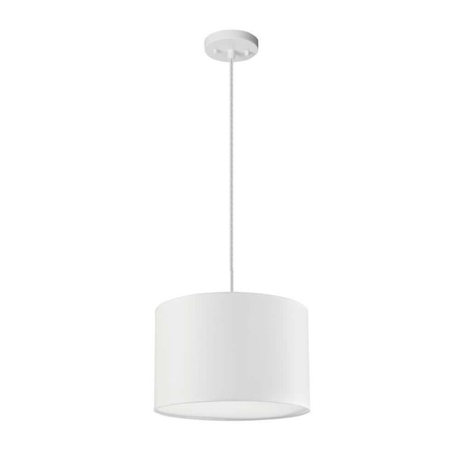 Pendant Lights * | Sutton 1-Light White Fabric Shade Plug-In Or Hardwire Pendant Lighting With 15 Ft. Cord By Globe Electric