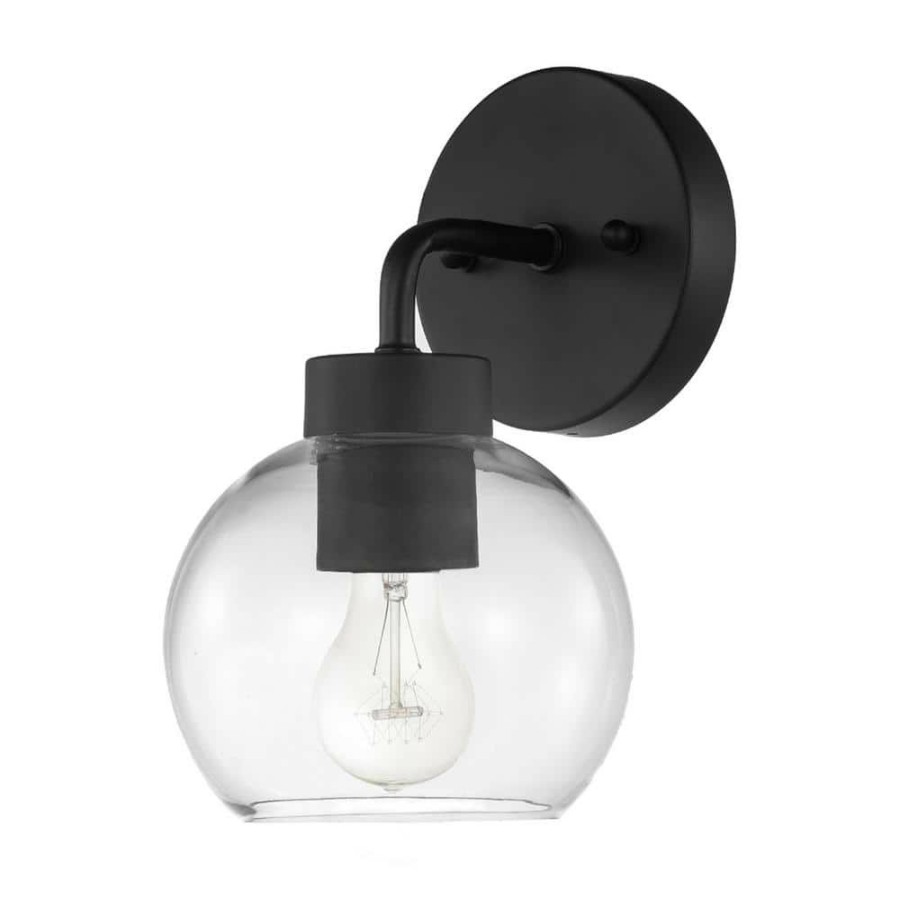 Outdoor Lighting * | Bangor 1-Light Matte Black Outdoor Wall Sconce With Clear Glass Shade By Globe Electric