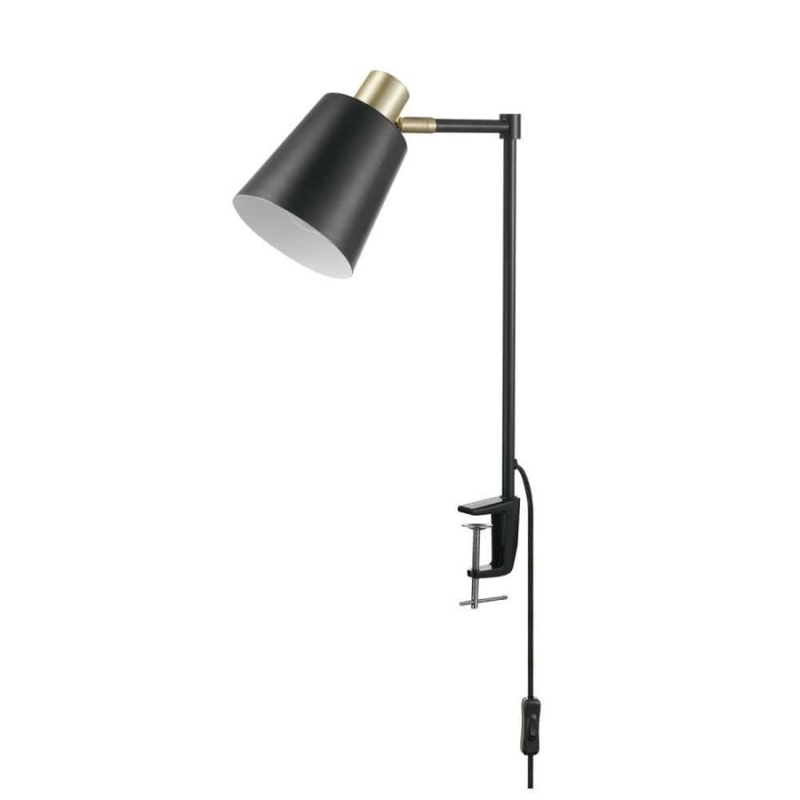 Lamps * | Lex 19 In. Black With Gold Accents Clamp-On Desk Lamp By Globe Electric