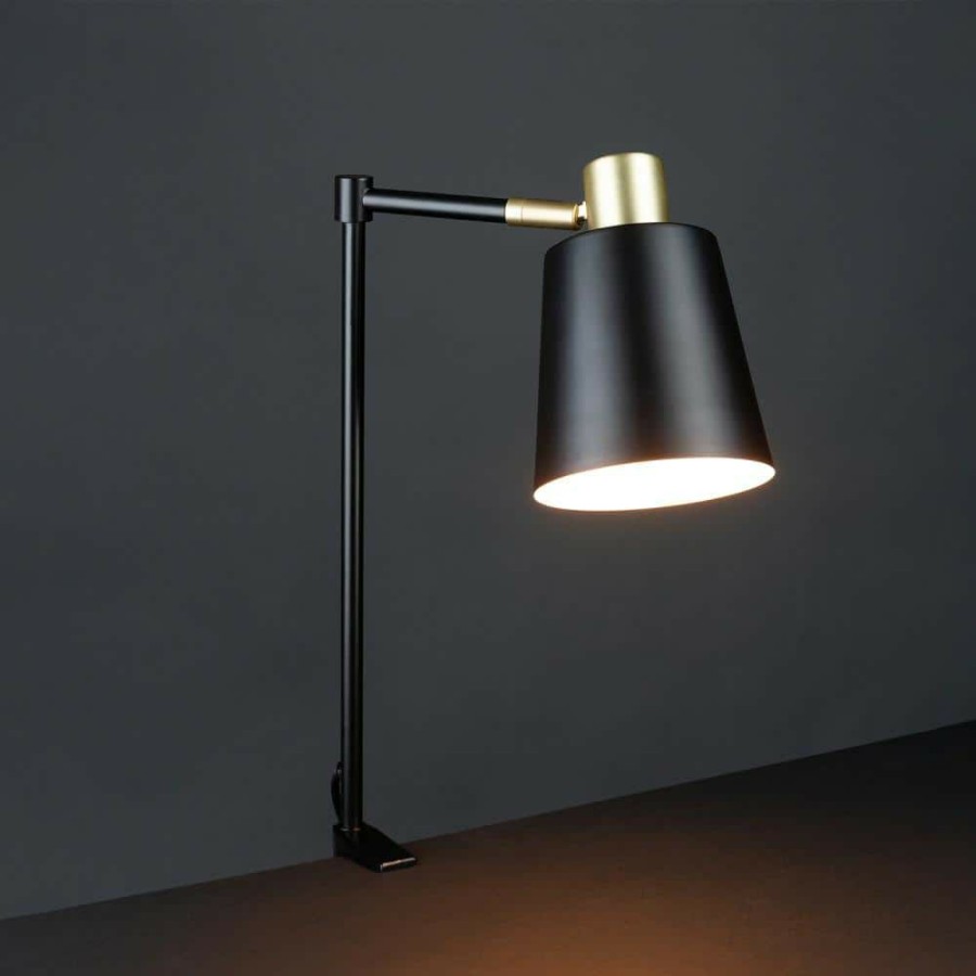 Lamps * | Lex 19 In. Black With Gold Accents Clamp-On Desk Lamp By Globe Electric