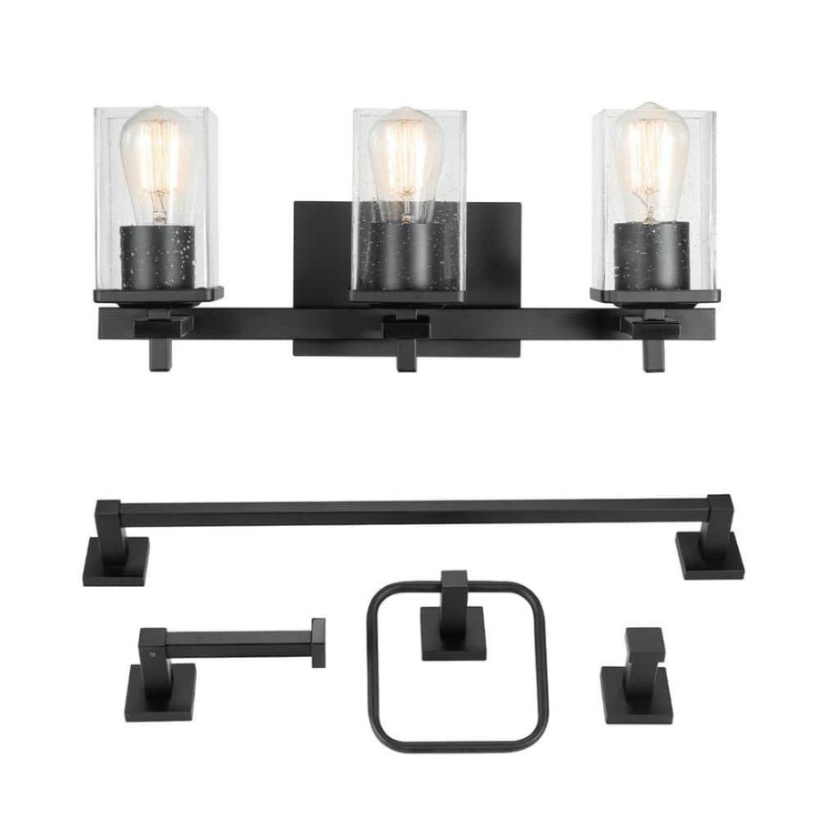 Vanity Lighting * | Dakota 20 In. 3-Light Matte Black Vanity Light With Accessories By Globe Electric