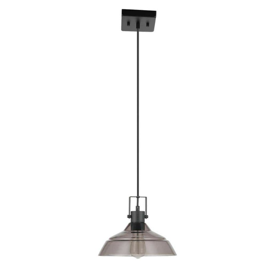 Pendant Lights * | Sutton 1-Light Matte Black Pendant With Smoke Glass Shade By Globe Electric