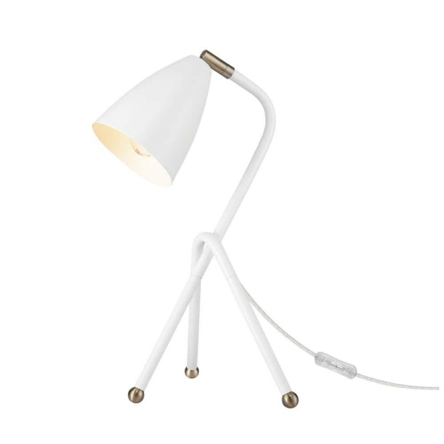 Lamps * | Aiden 16 In. Matte White Desk Lamp With Antique Brass Accents By Globe Electric