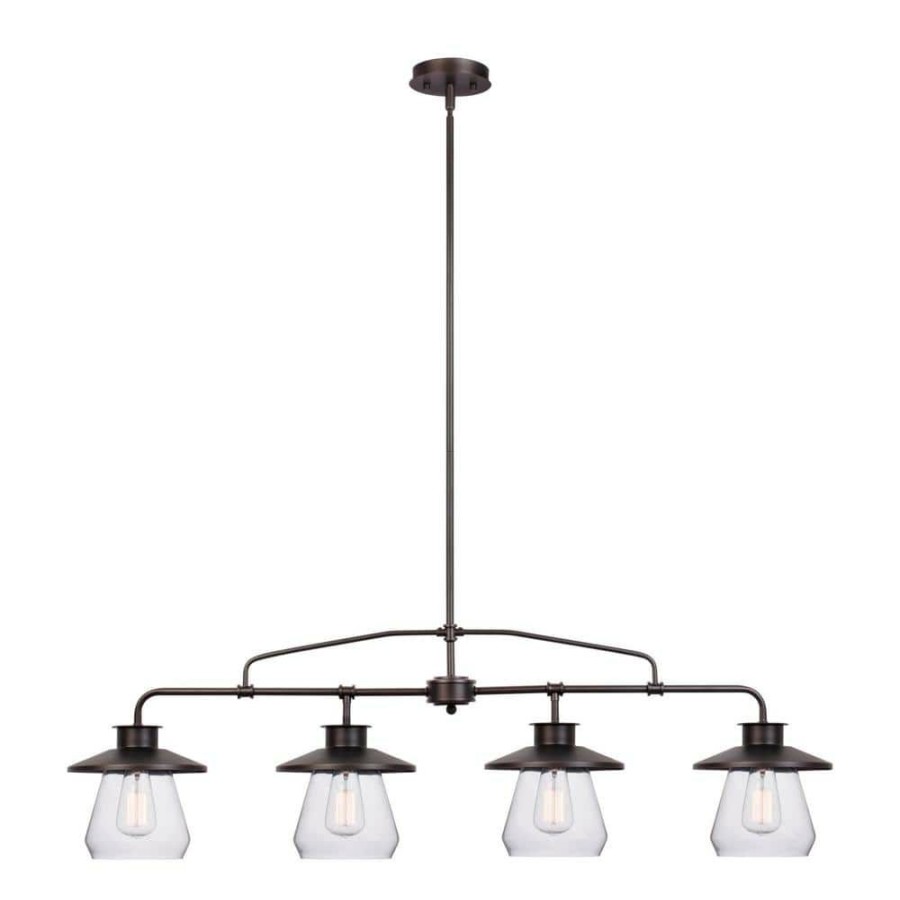 Chandeliers * | Nate 4-Light Oil Rubbed Bronze Pendant With Clear Glass Shades By Globe Electric