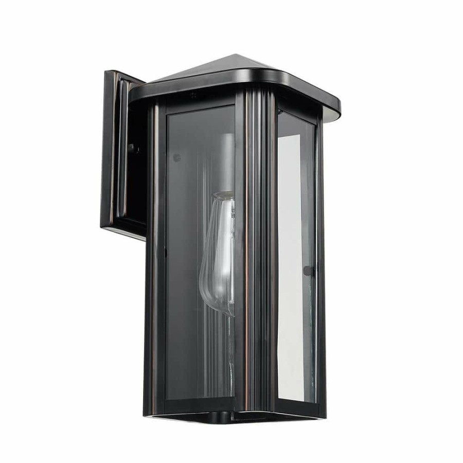 Outdoor Lighting * | Clarence 1-Light Oil Rubbed Bronze Outdoor Indoor Wall Lantern Sconce With Clear Glass Shade And Bulb Included By Globe Electric