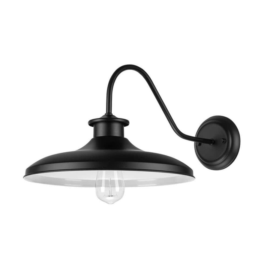 Outdoor Lighting * | Hawke 1-Light Outdoor Indoor Wall Sconce, Matte Black, White Interior Shade By Globe Electric