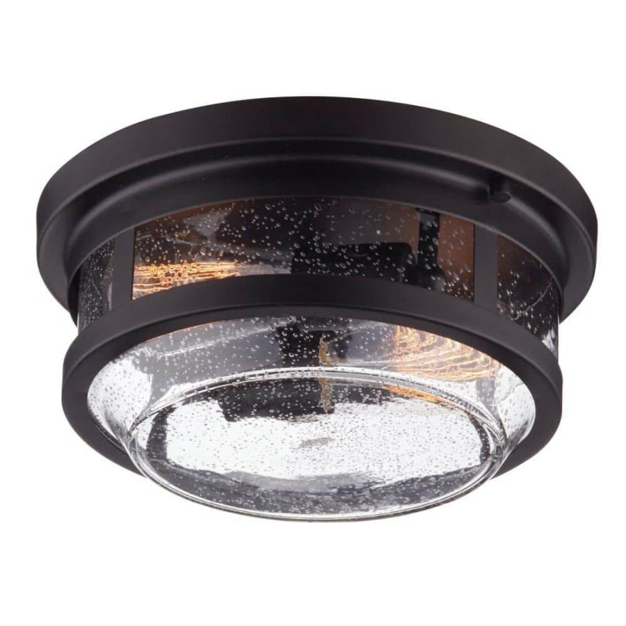 Outdoor Lighting * | 2-Light Wolfe Bronze Outdoor Flush Mount By Globe Electric