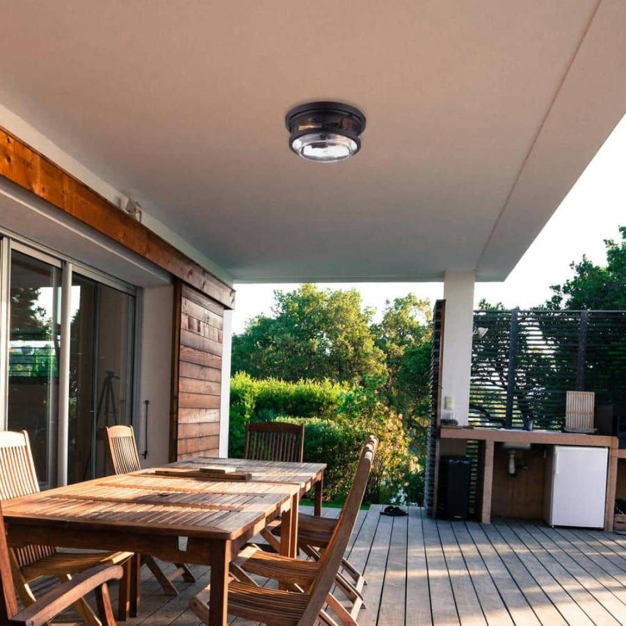 Outdoor Lighting * | 2-Light Wolfe Bronze Outdoor Flush Mount By Globe Electric