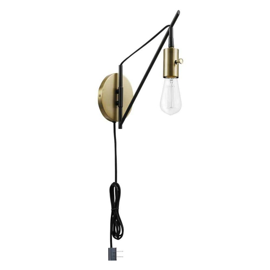 Wall Sconces * | Exeter 1-Light Bronze With Brass Accents Plug-In Or Hardwire Swing Arm Wall Sconce By Globe Electric