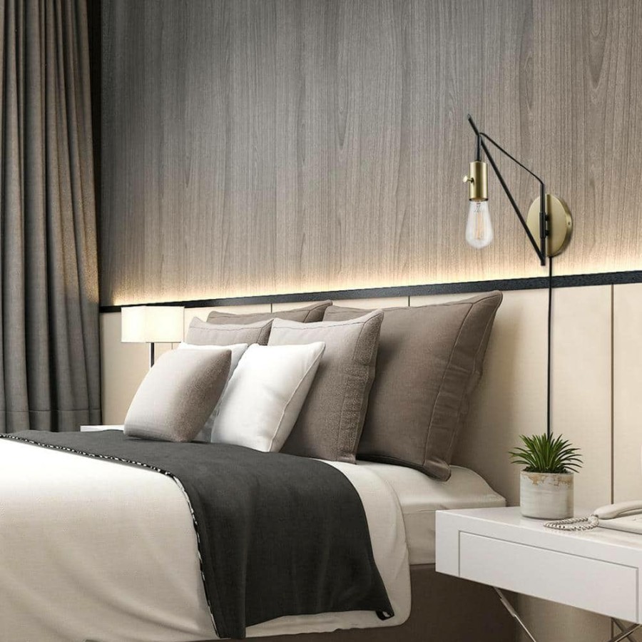 Wall Sconces * | Exeter 1-Light Bronze With Brass Accents Plug-In Or Hardwire Swing Arm Wall Sconce By Globe Electric