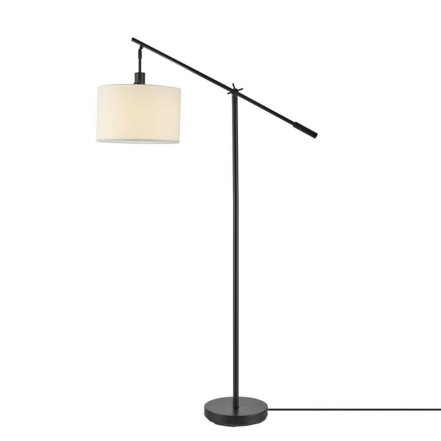 Lamps * | Avellino 66 In. Matte Black Balance Arm Floor Lamp With White Linen Shade By Globe Electric